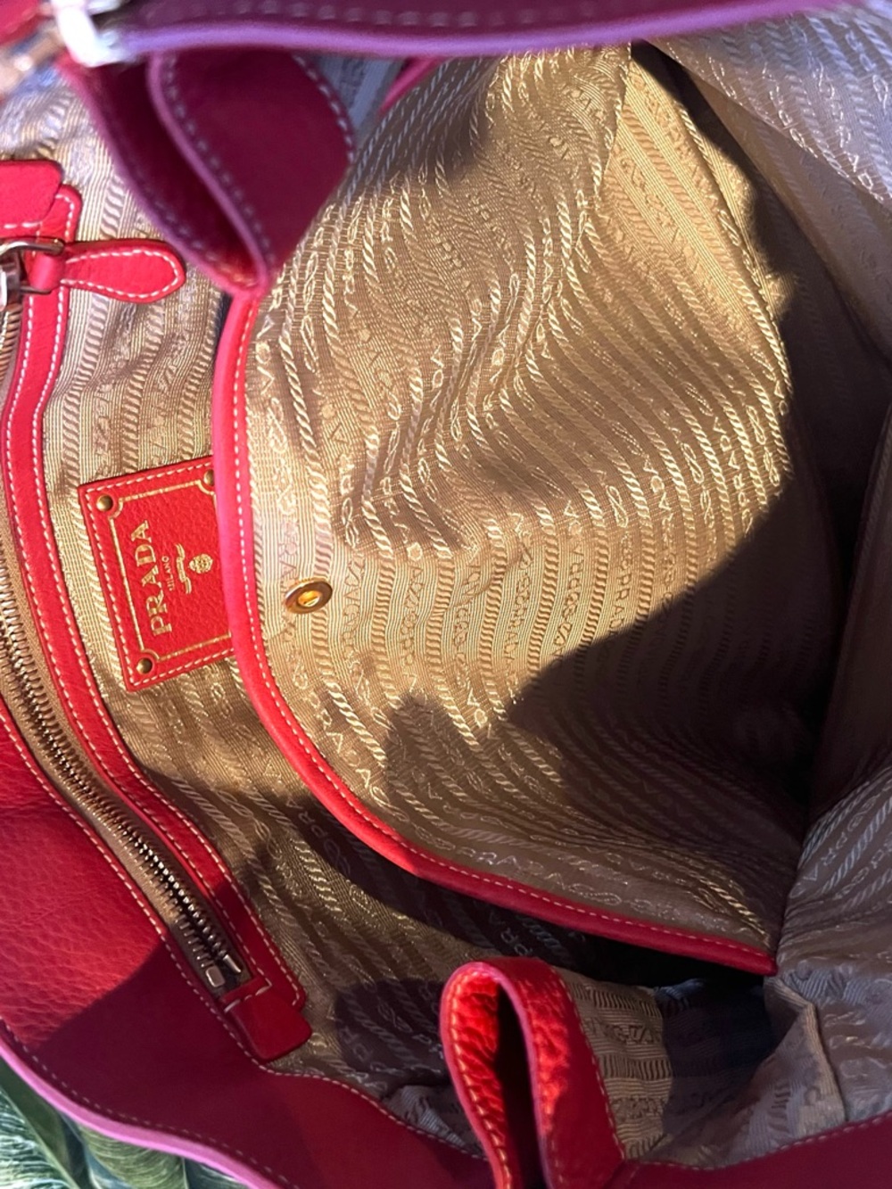 Prada Red Pebbled Leather Tote with Gold Hardware - Picture 11 of 16